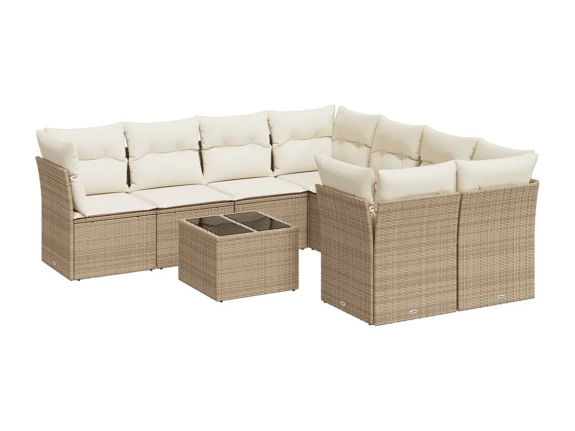 Salon de jardin avec coussins 9 pcs beige résine tressée