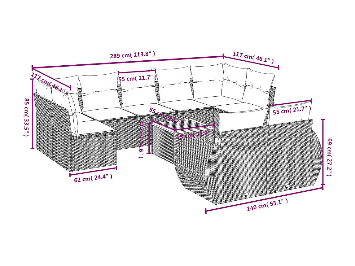 10-tlg. Garten-Sofagarnitur mit Kissen Beige Poly Rattan