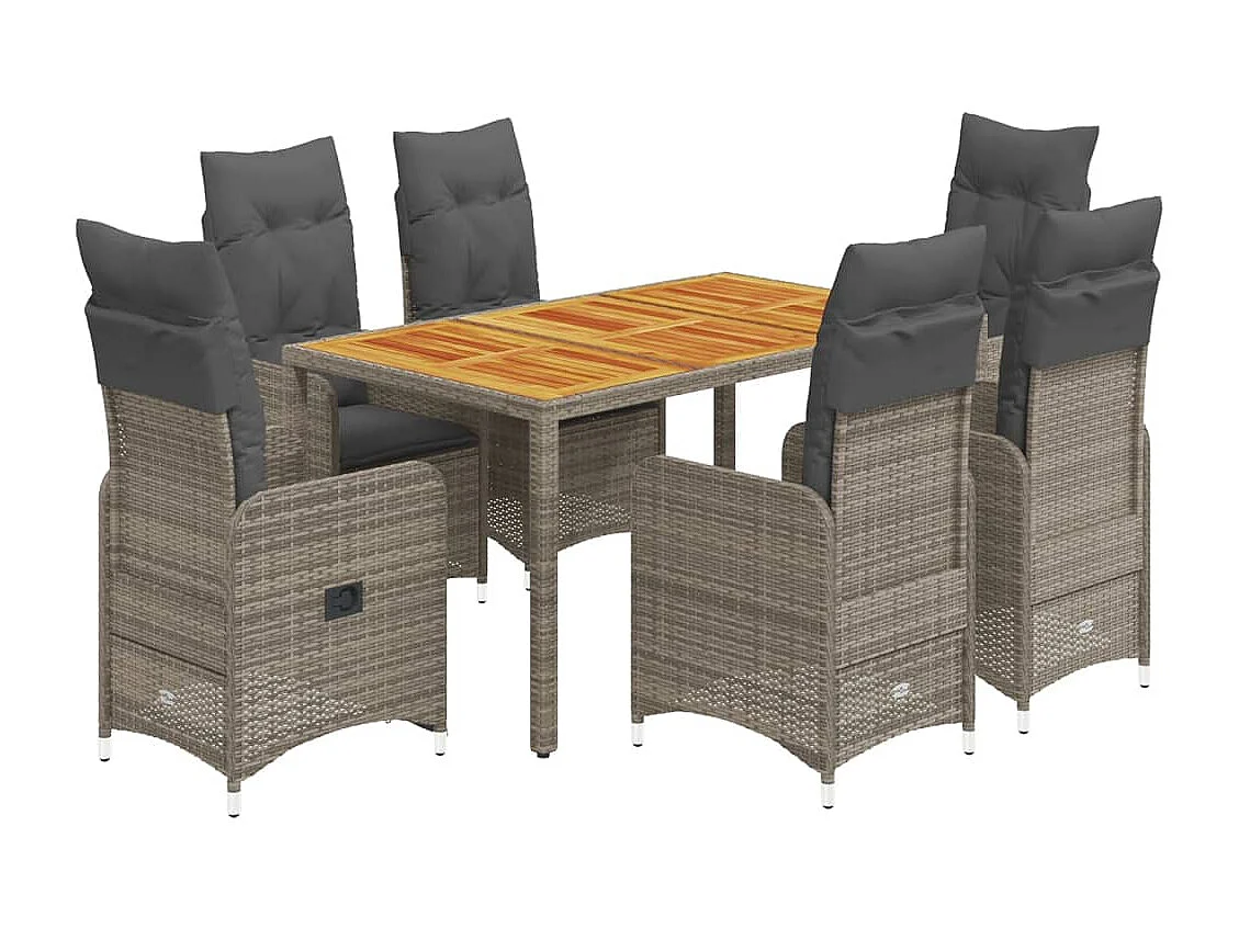 Ensemble de bistro de jardin 7 pcs coussins gris poly rotin