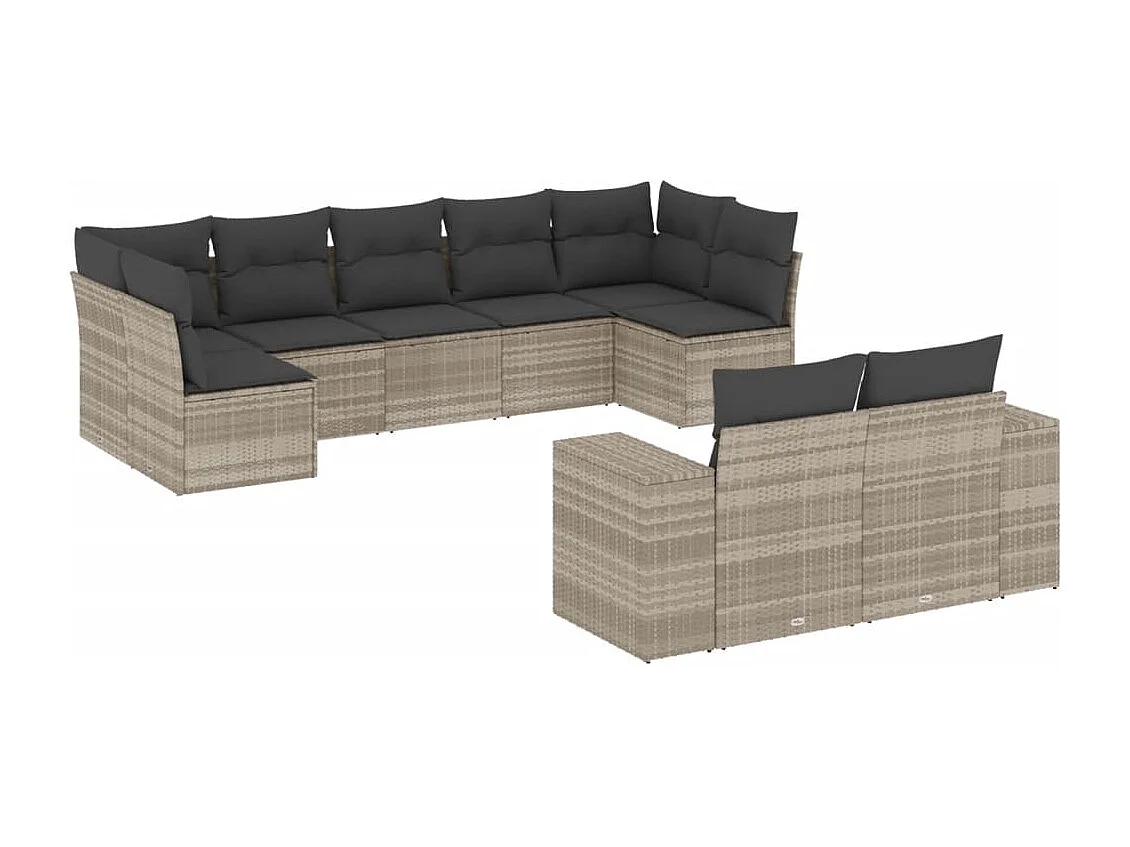 Set Divano da Giardino 9pz con Cuscini Grigio Chiaro Polyrattan