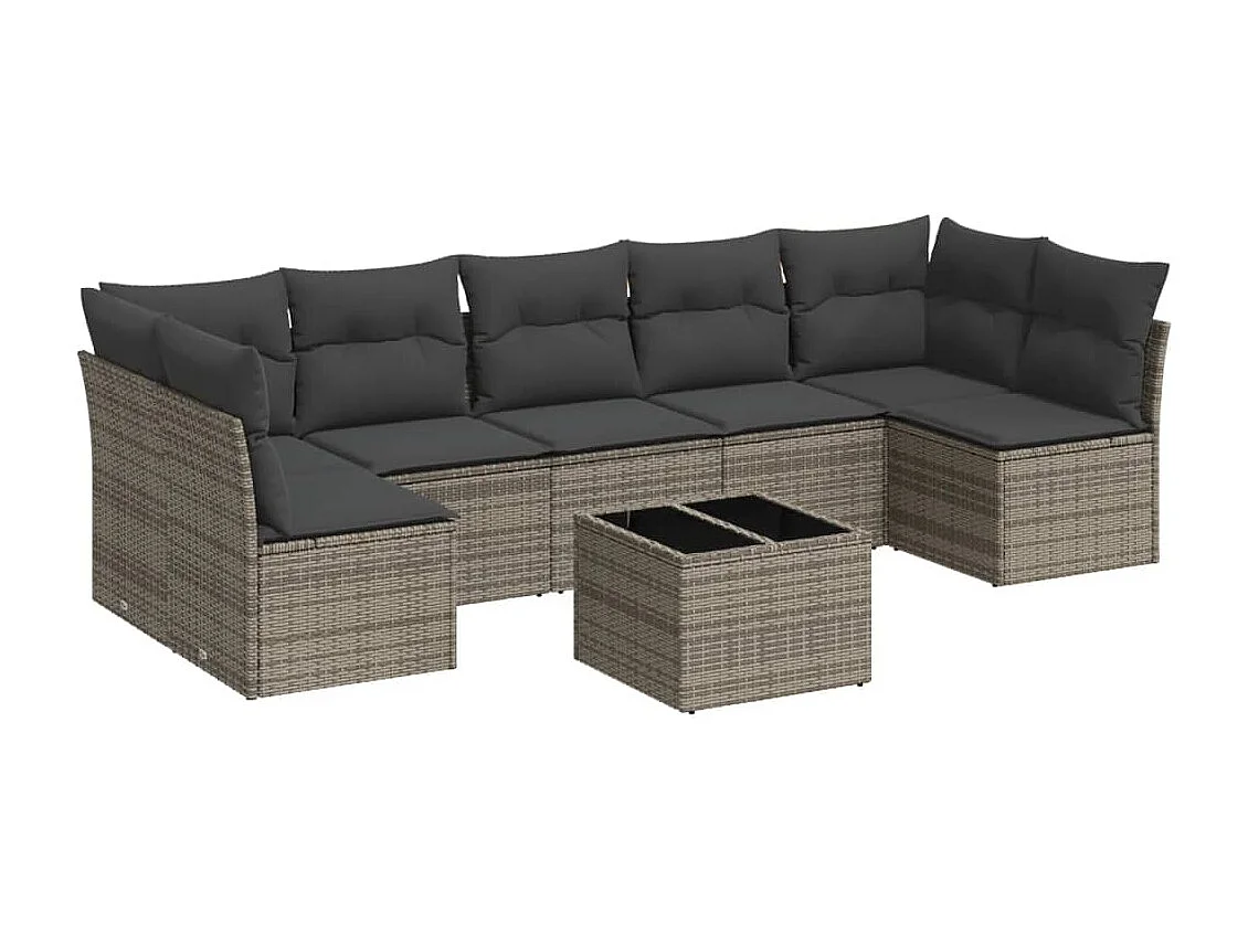 Salon de jardin 8 pcs avec coussins gris résine tressée