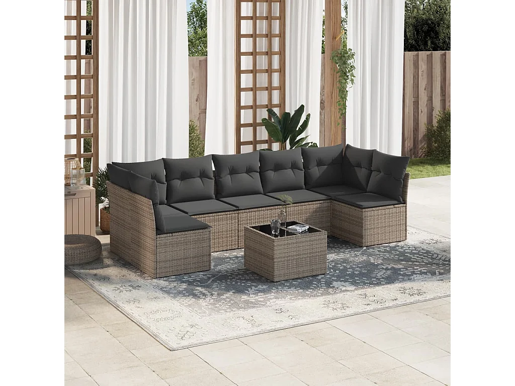 Salon de jardin 8 pcs avec coussins gris résine tressée