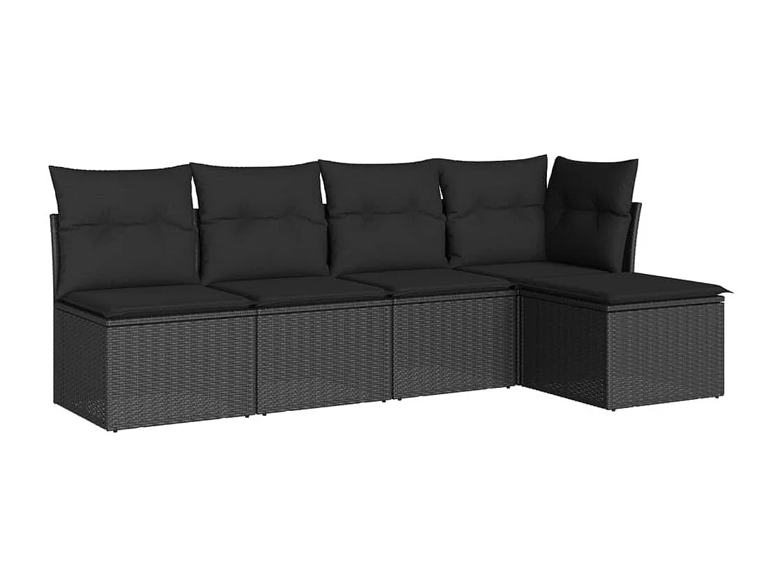 5 pcs conjunto sofás de jardim com almofadões vime PE preto