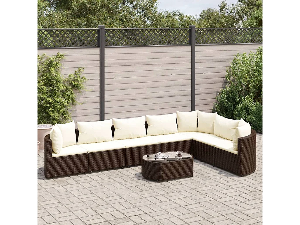 8-tlg. Garten-Sofagarnitur mit Kissen Braun Poly Rattan
