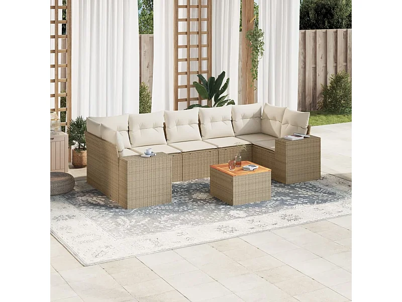 8-tlg. Garten-Sofagarnitur mit Kissen Beige Poly Rattan