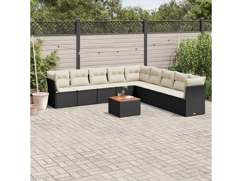 10-tlg. Garten-Sofagarnitur mit Kissen Schwarz Poly Rattan