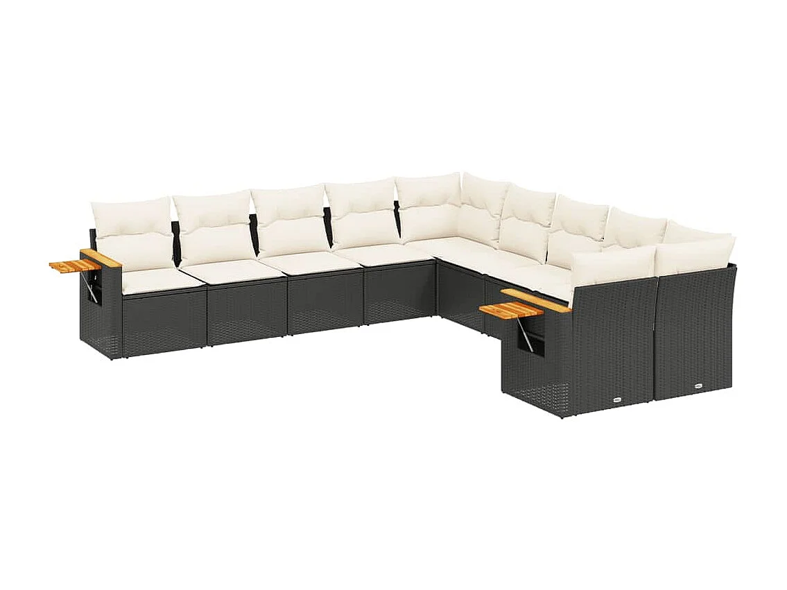 10-tlg. Garten-Sofagarnitur mit Kissen Schwarz Poly Rattan