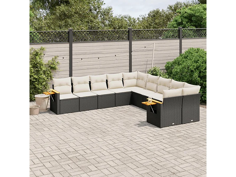 10-tlg. Garten-Sofagarnitur mit Kissen Schwarz Poly Rattan