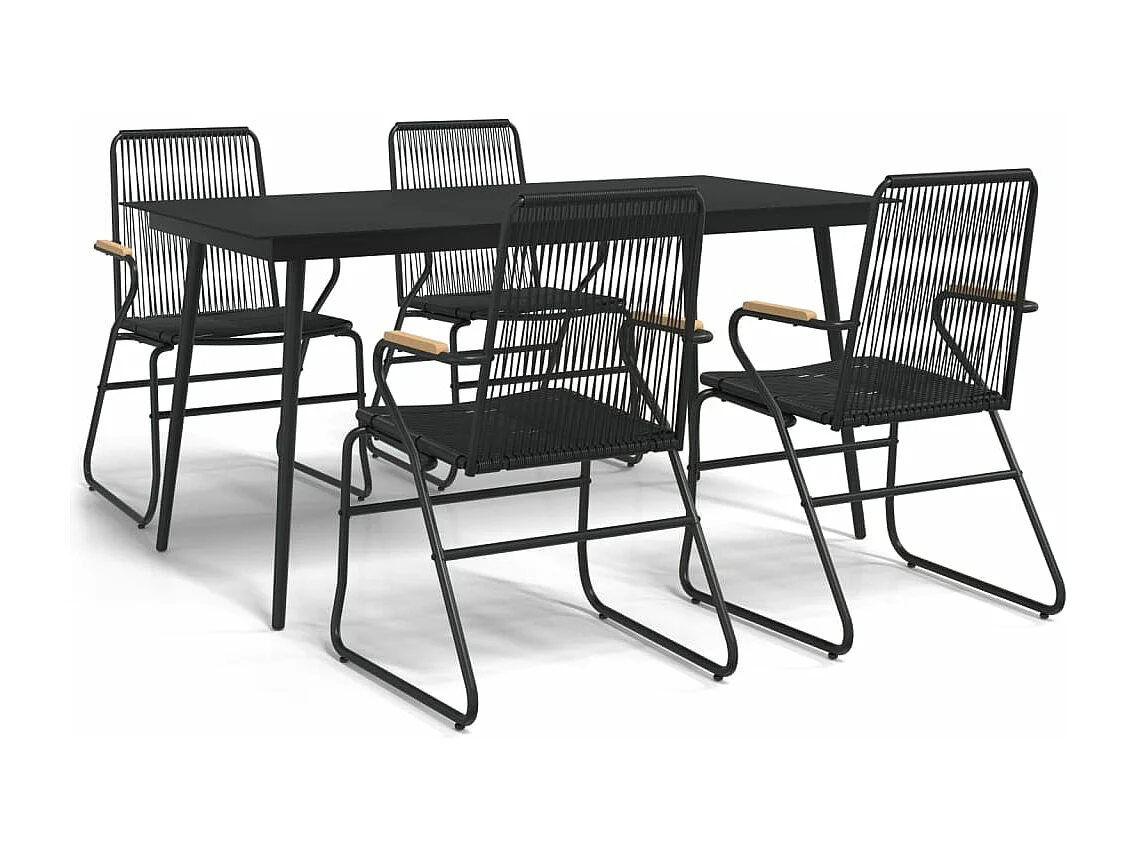 Set da Pranzo da Giardino 5 pz Nero in Rattan PVC