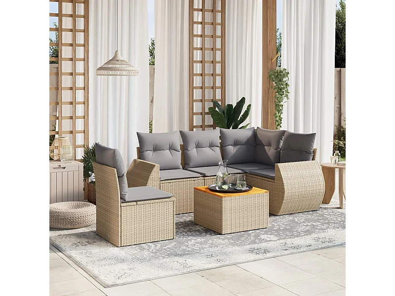 6-tlg. Garten-Sofagarnitur mit Kissen Beige Poly Rattan