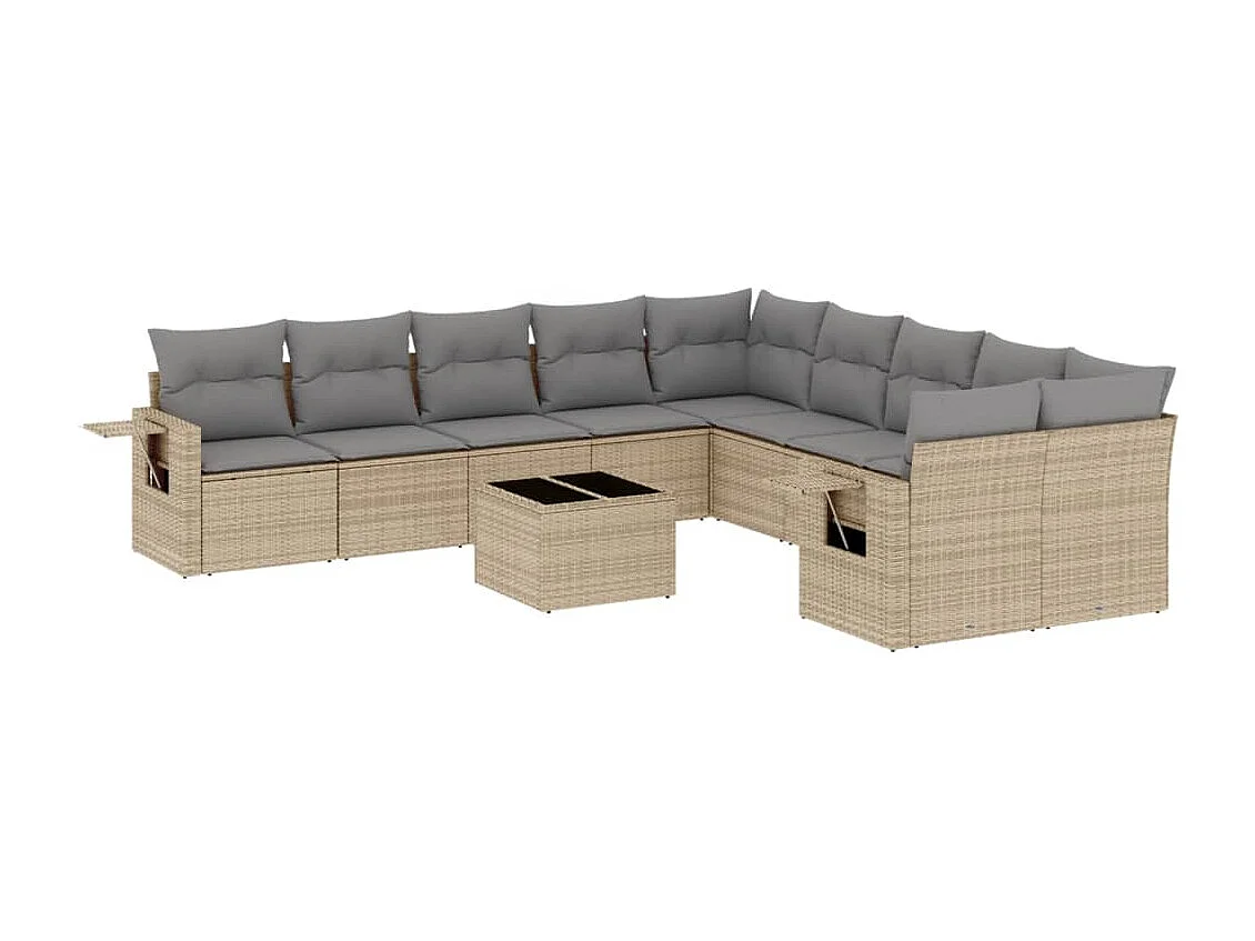 Salon de jardin 11 pcs avec coussins beige résine tressée