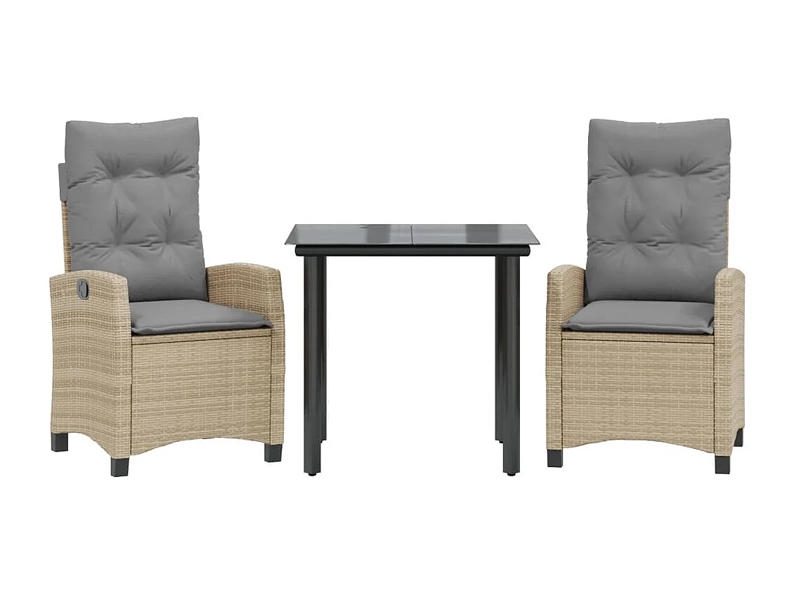 3-tlg. Garten-Essgruppe mit Kissen Beigemischung Poly Rattan