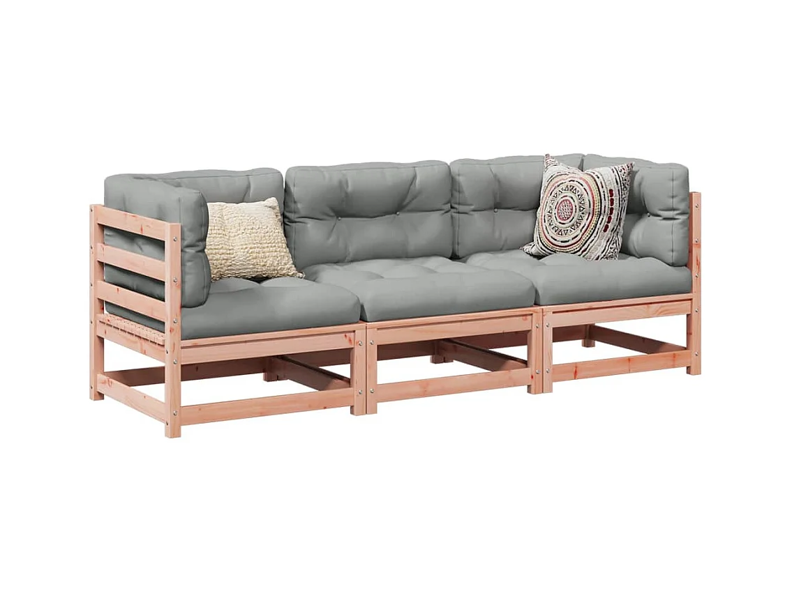 Salon de jardin 3 pcs et coussins bois massif sapin de douglas