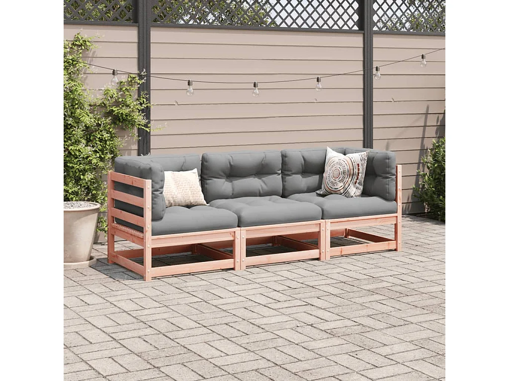 Salon de jardin 3 pcs et coussins bois massif sapin de douglas