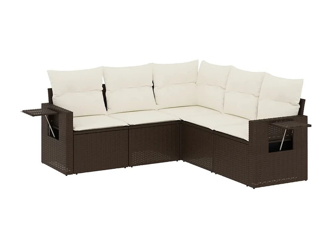5-delige Loungeset met kussens poly rattan bruin