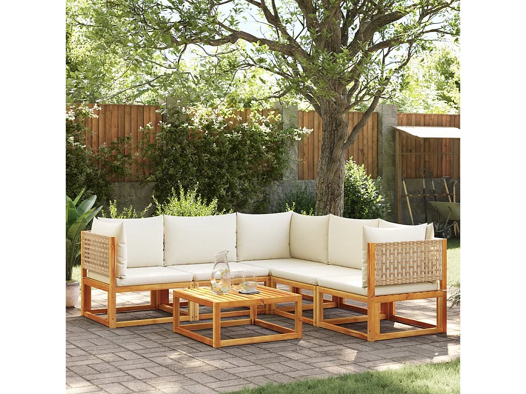 Salon de jardin avec coussins 6 pcs bois d'acacia solide