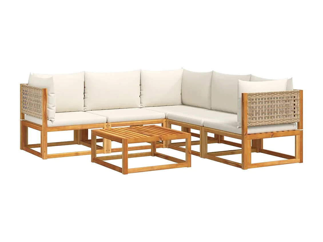 Salon de jardin avec coussins 6 pcs bois d'acacia solide