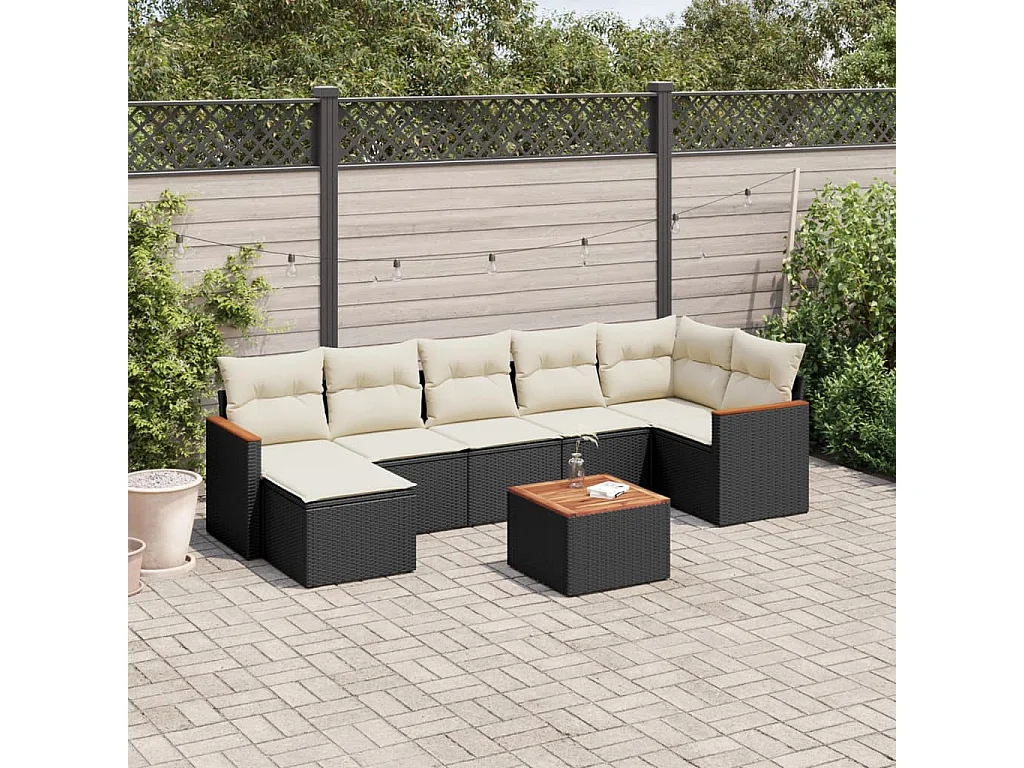 Set Divani da Giardino con Cuscini 8 pz Nero in Polyrattan
