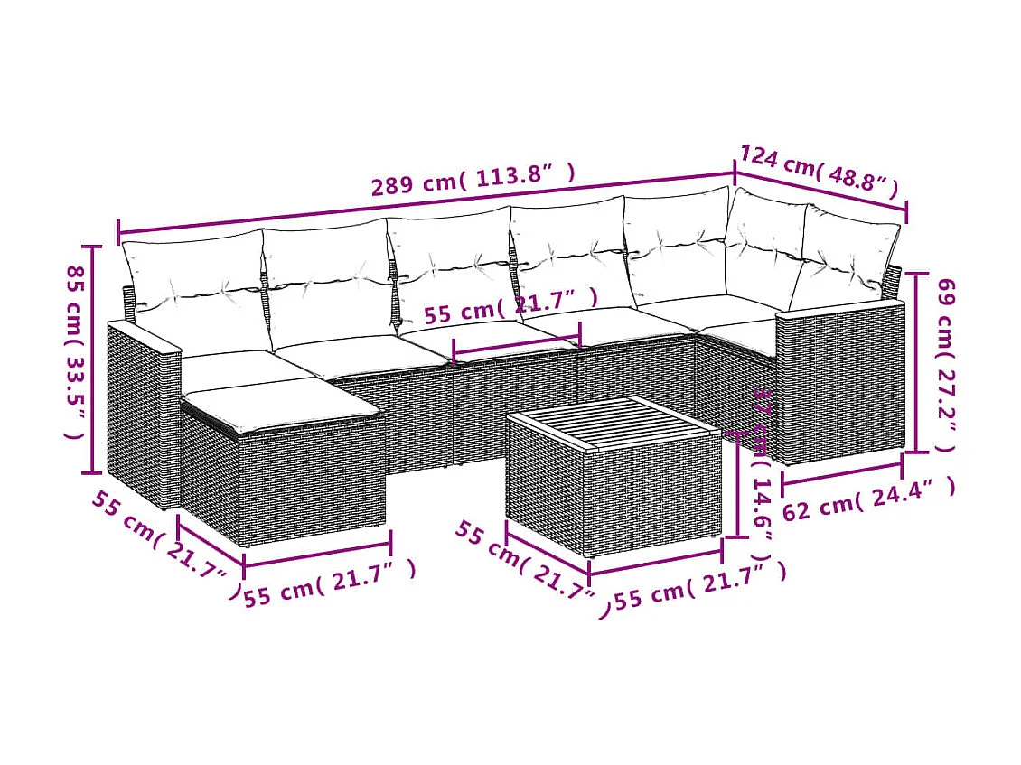 Set Divani da Giardino con Cuscini 8 pz Nero in Polyrattan