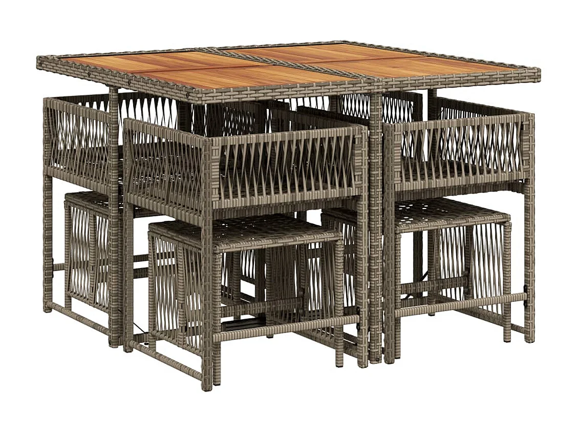 Set da Pranzo da Giardino 9 pz con Cuscini in Polyrattan Grigio