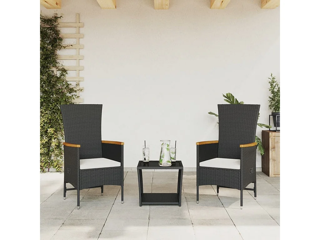 Ensemble à manger de jardin avec coussins 3 pcs Noir