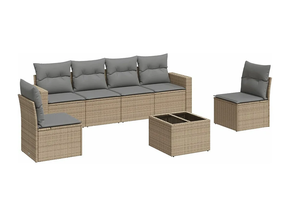 Set Divani da Giardino 7 pz con Cuscini Beige in Polyrattan