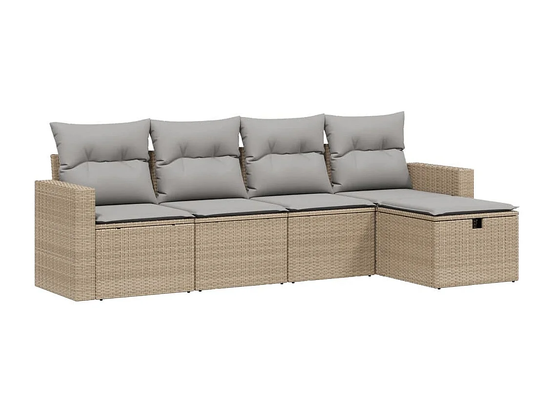 Salon de jardin avec coussins 5pcs mélange beige résine tressée