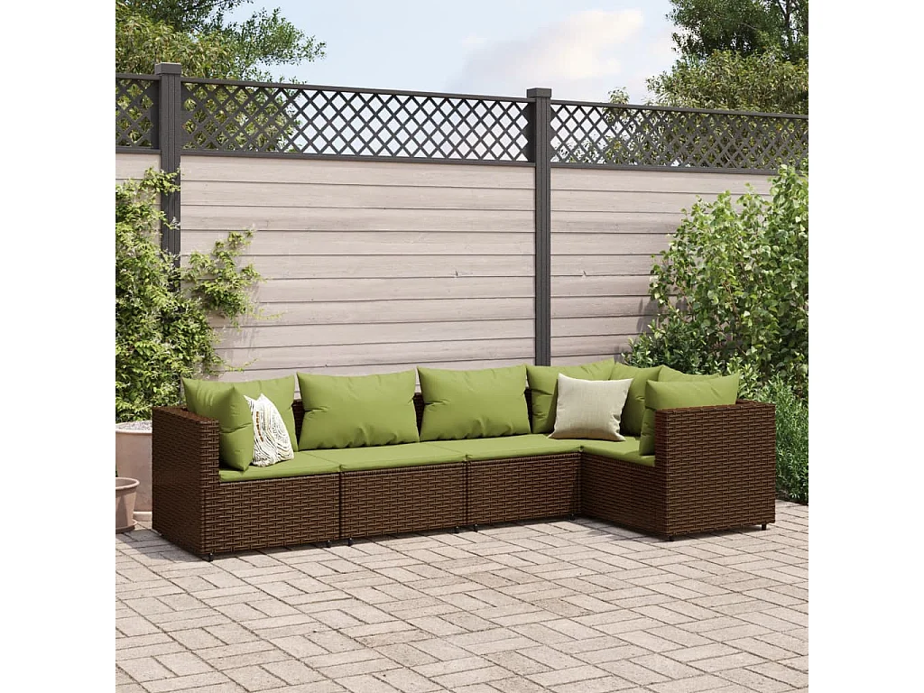 Salon de jardin 5 pcs avec coussins Marron Résine tressée