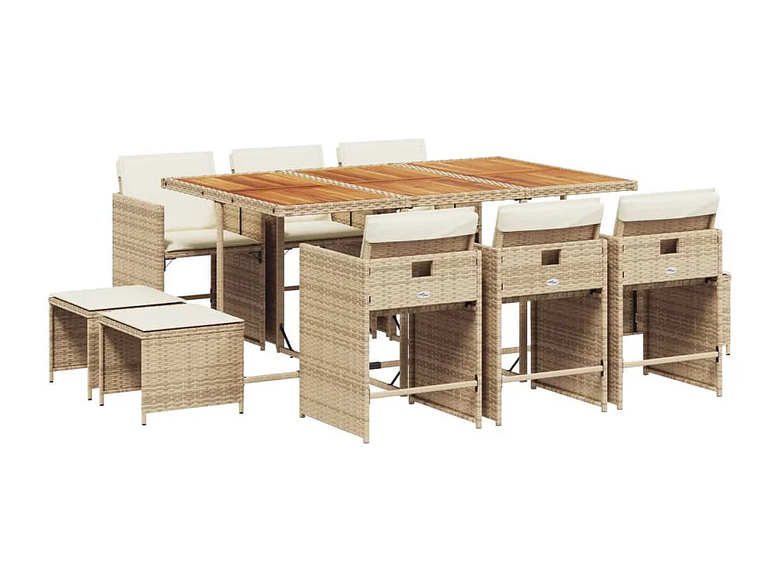 Set comedor de jardín 11 pzas con cojines ratán sintético beige