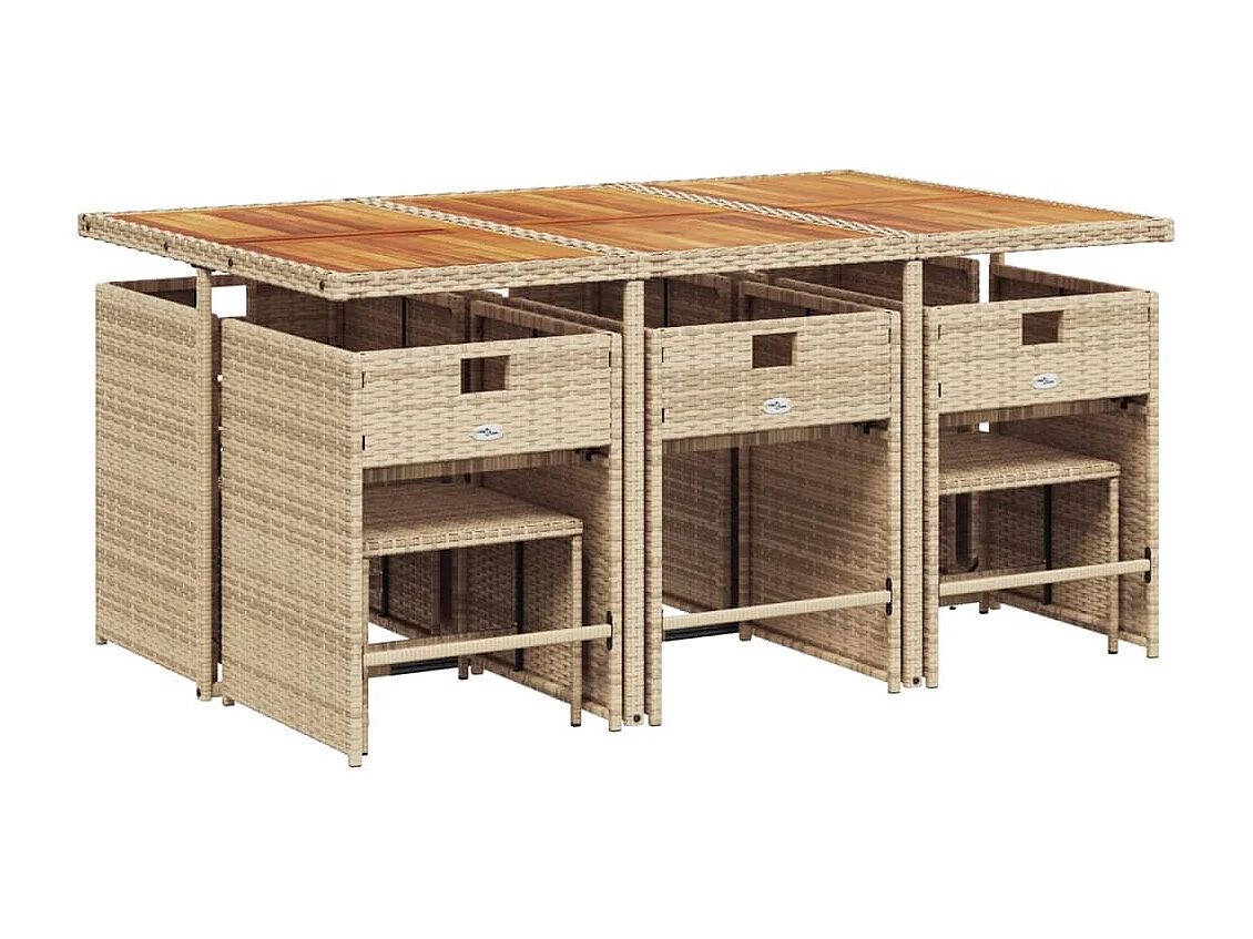 Set comedor de jardín 11 pzas con cojines ratán sintético beige