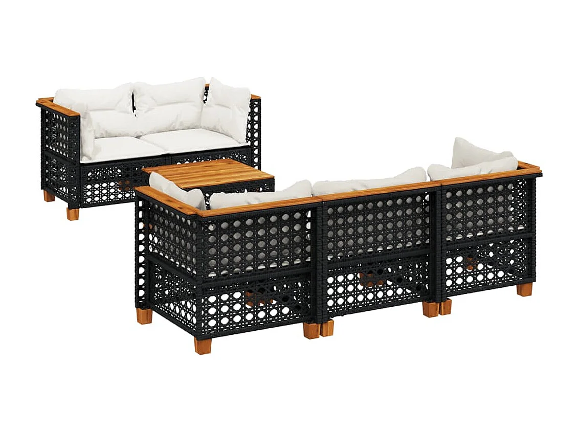 Set Divano da Giardino 6 pz con Cuscini Nero in Polyrattan