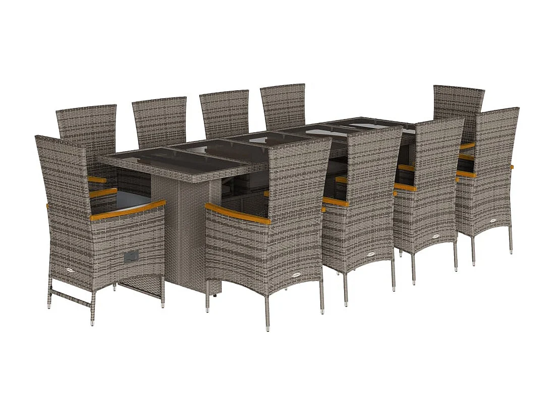 Set de comedor de jardín 11 pzas y cojines ratán sintético gris