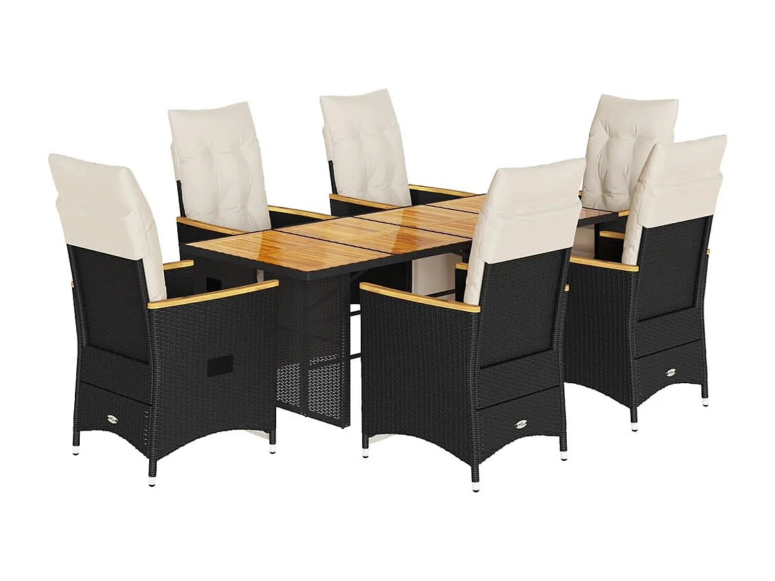 Ensemble de bistro de jardin 7 pcs coussins noir poly rotin