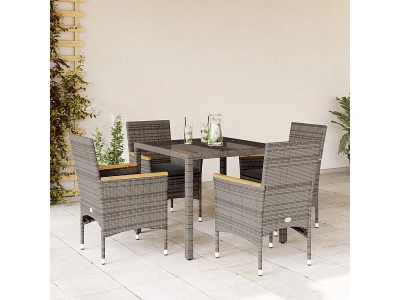 Set da Pranzo da Giardino 5 pz con Cuscini Polyrattan e Vetro