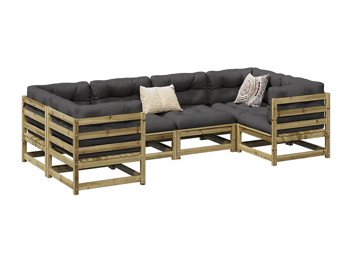 Set Divani da Giardino 6pz con Cuscini Legno Impregnato di Pino