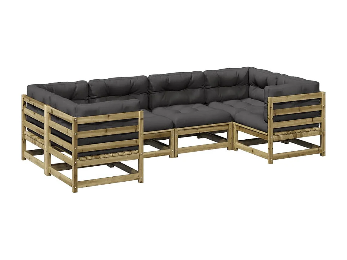 Set Divani da Giardino 6pz con Cuscini Legno Impregnato di Pino