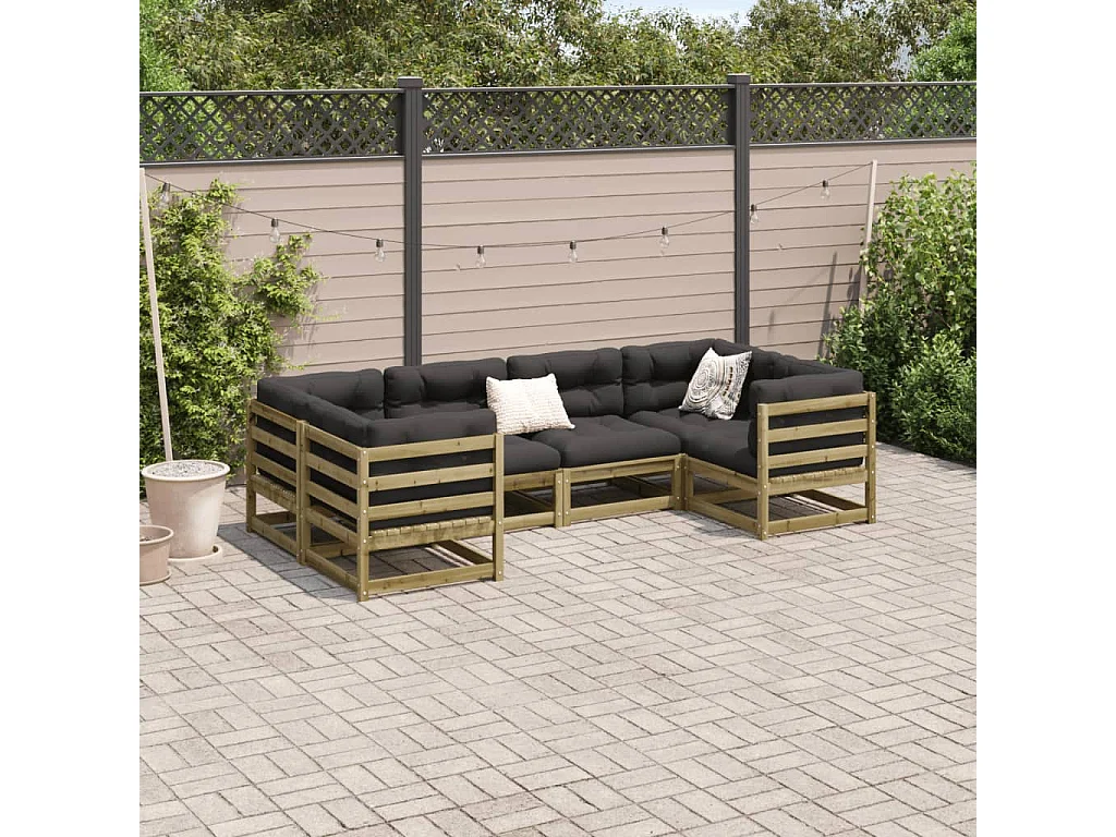 Set Divani da Giardino 6pz con Cuscini Legno Impregnato di Pino