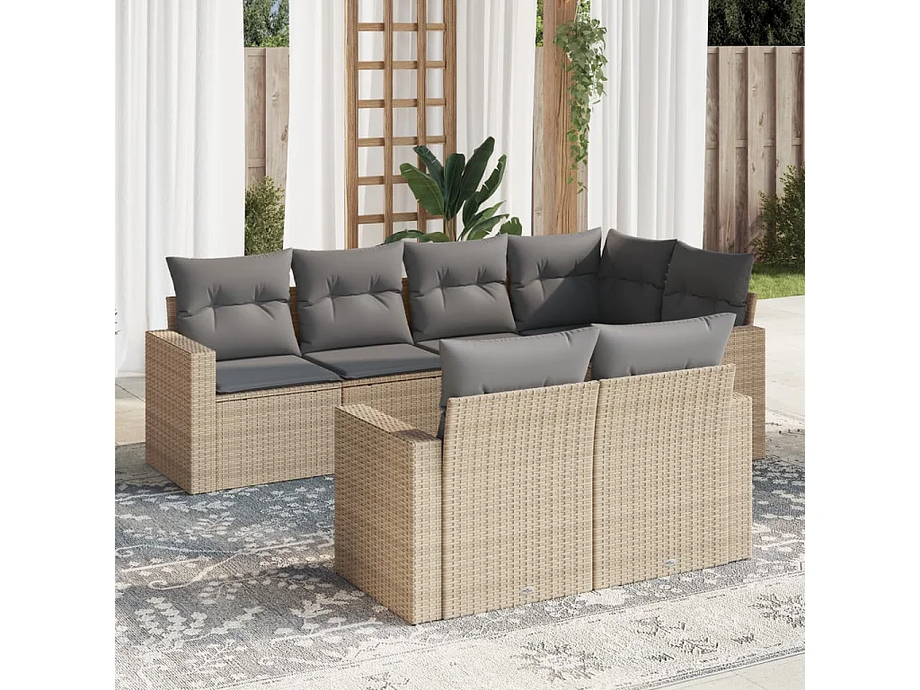 Salon de jardin avec coussins 7 pcs beige résine tressée