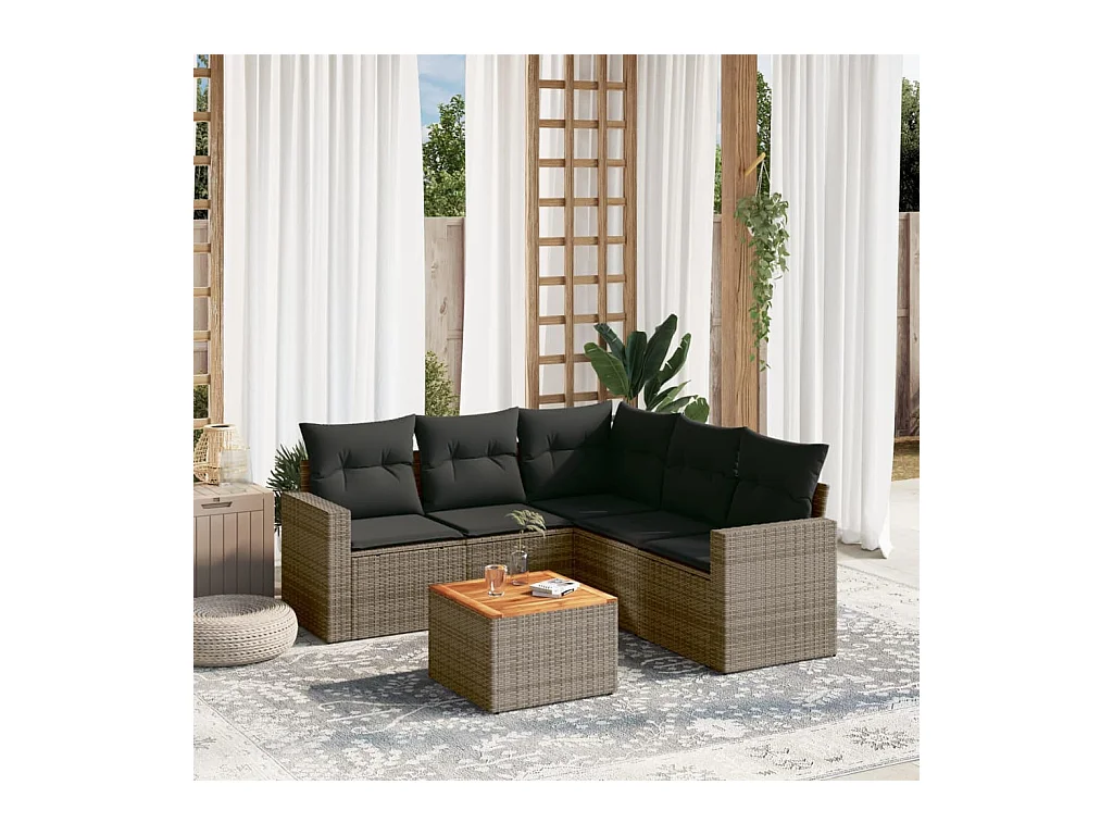 Salon de jardin 6 pcs avec coussins gris résine tressée