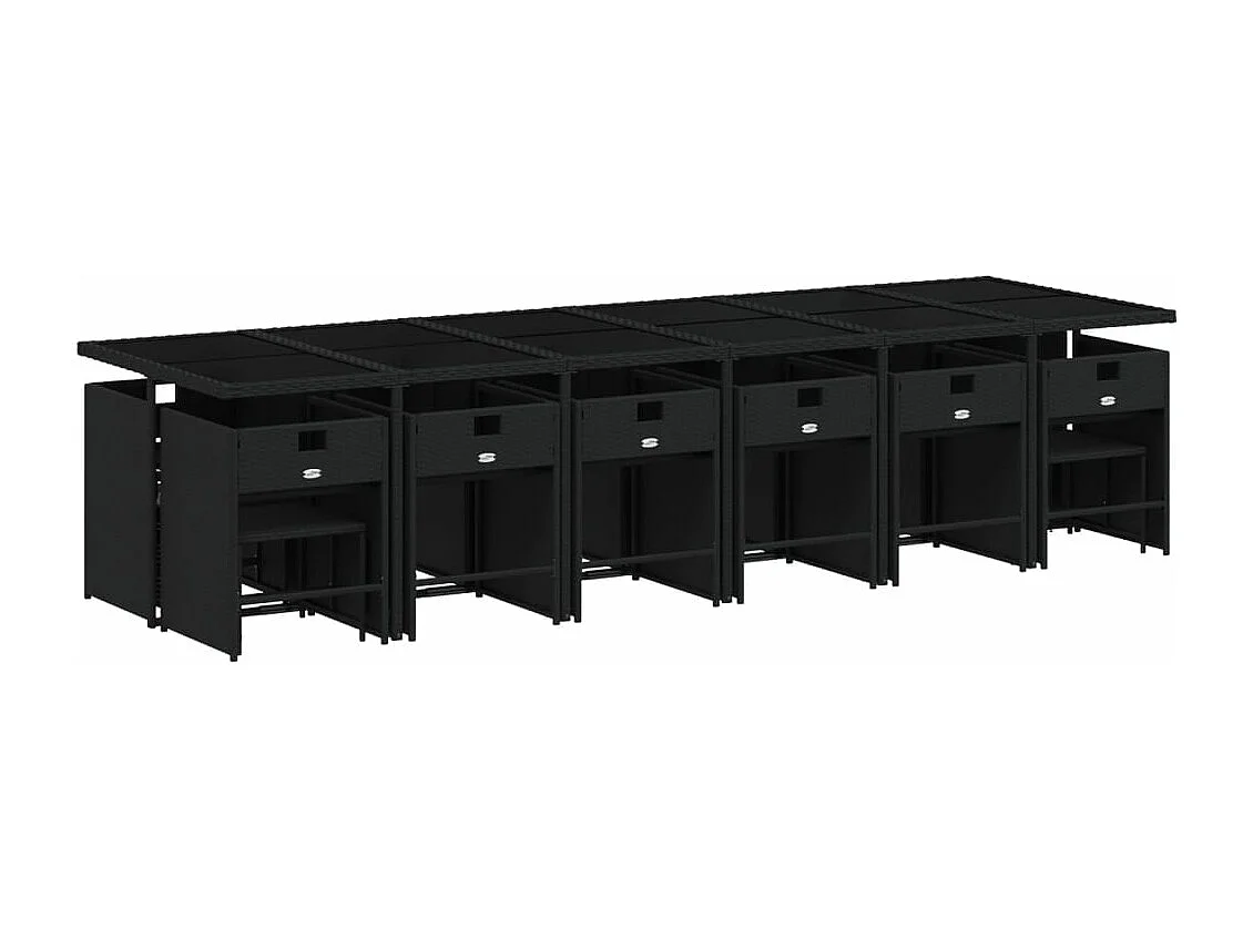 Ensemble à manger de jardin 17 pcs coussins noir résine tressée