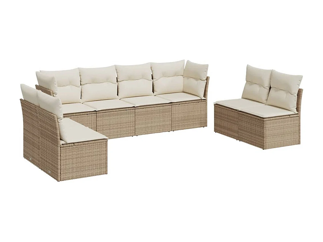 Salon de jardin avec coussins 8 pcs beige résine tressée