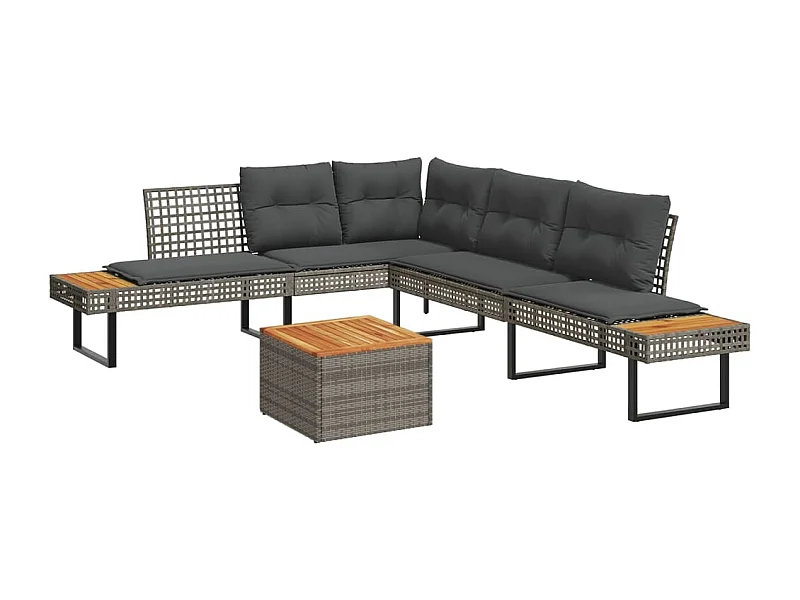 Salon de jardin avec coussins 5 pcs gris résine tressée acacia