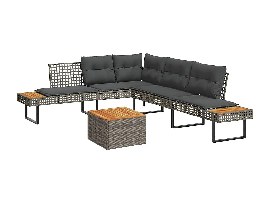 Salon de jardin avec coussins 5 pcs gris résine tressée acacia