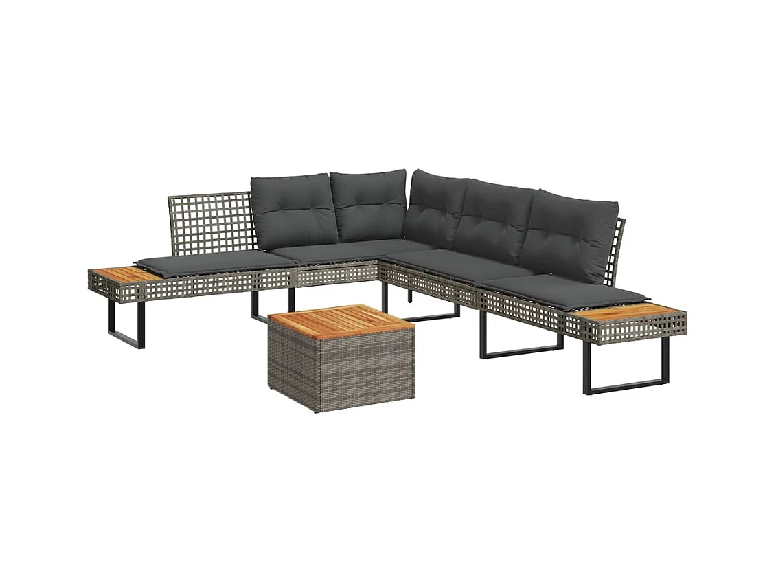 Set Divani da Giardino 2pz con Cuscini Grigio Polyrattan Acacia