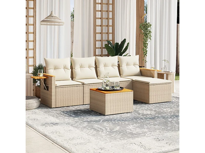 Salon de jardin avec coussins 6 pcs beige résine tressée