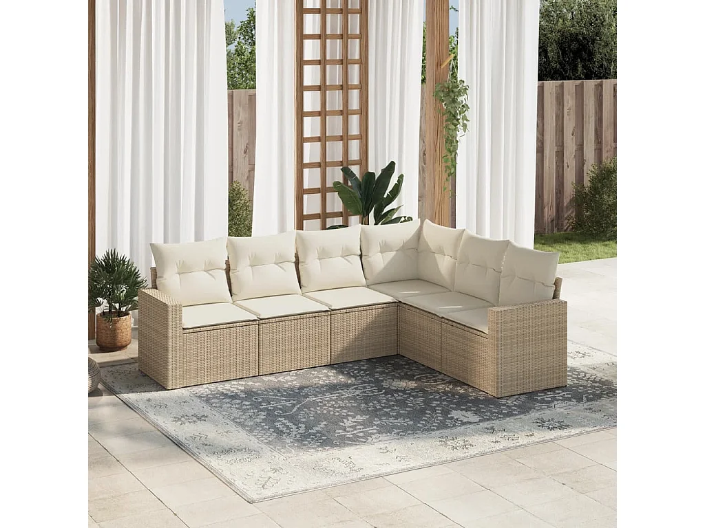 Salon de jardin avec coussins 6 pcs beige résine tressée
