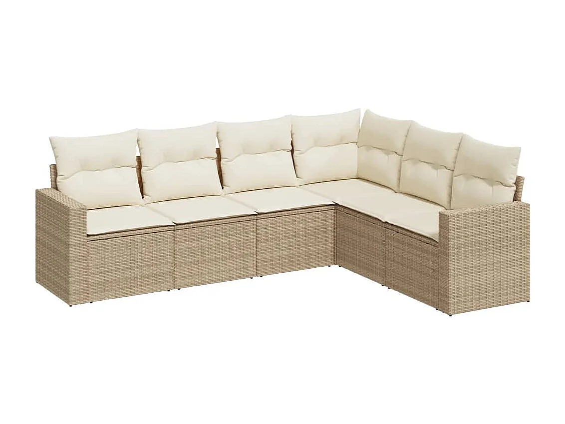 Salon de jardin avec coussins 6 pcs beige résine tressée