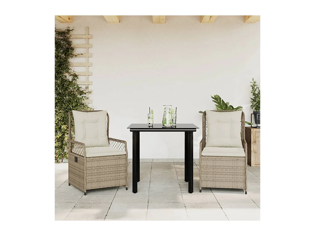 Set comedor de jardín 3 pzas con cojines ratán sintético beige