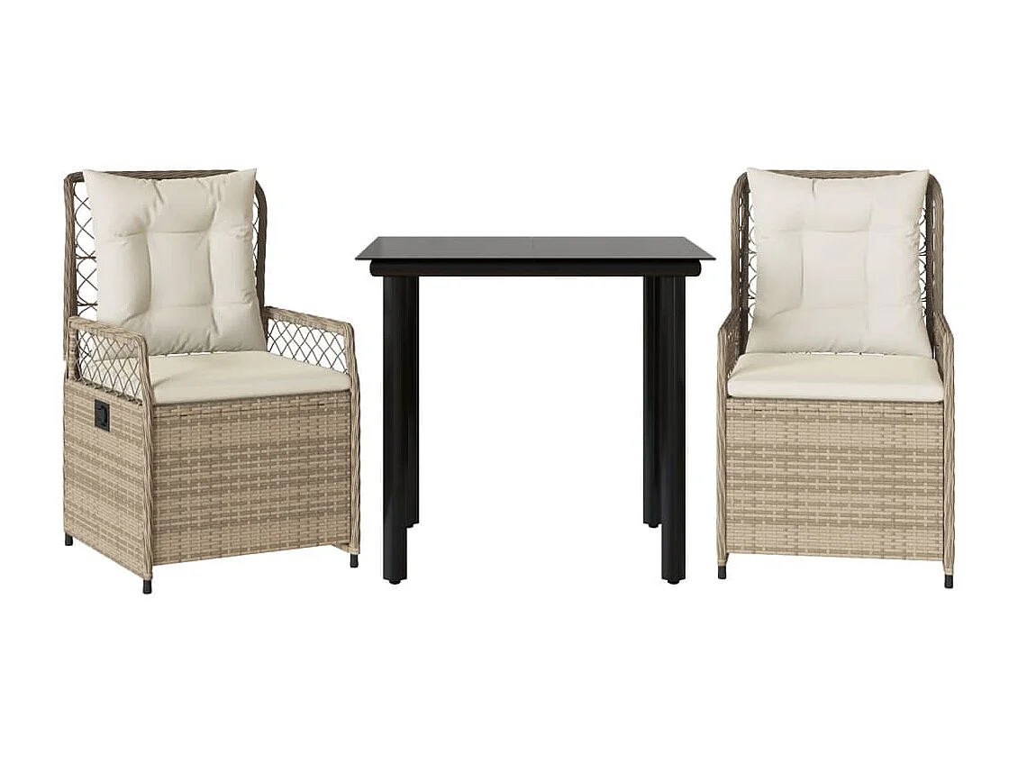 Set comedor de jardín 3 pzas con cojines ratán sintético beige