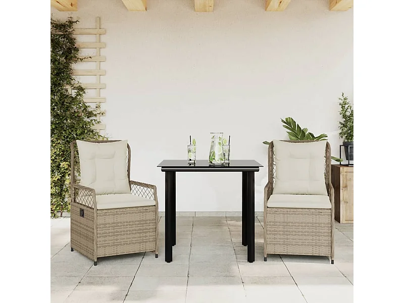 3-tlg. Garten-Essgruppe mit Kissen Beige Poly Rattan